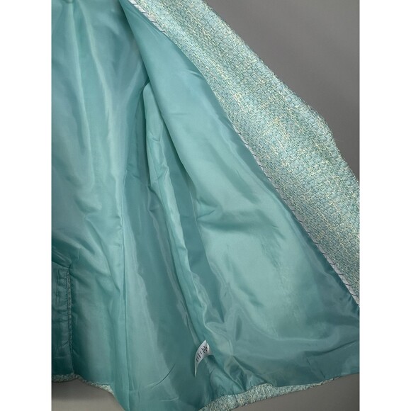 Talbots Blazer Jacket Women's 10P Aqua Blue Tweed Lined One Button Office Career - Picture 6 of 12